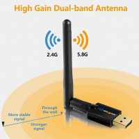 Wifi Adapter Single Antenna AC 600Mbps Dual Band 5Ghz / 2.4Ghz Long Range Wireless Adapter Support for Win Vista /7/8.1/10/XP/MAC 10.6-10.15